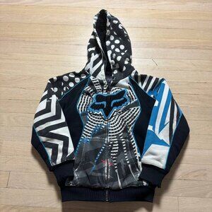 Vintage Fox Racing Sasquatch Hoodie Kid Small Black Fleece Lined All-Over Print